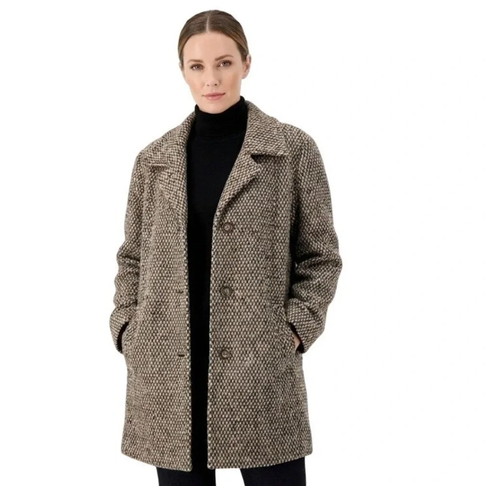 Vintage Roaman's Coat Womens 26‎ Gray Wool Check Tweed Length Overcoat Plus Size